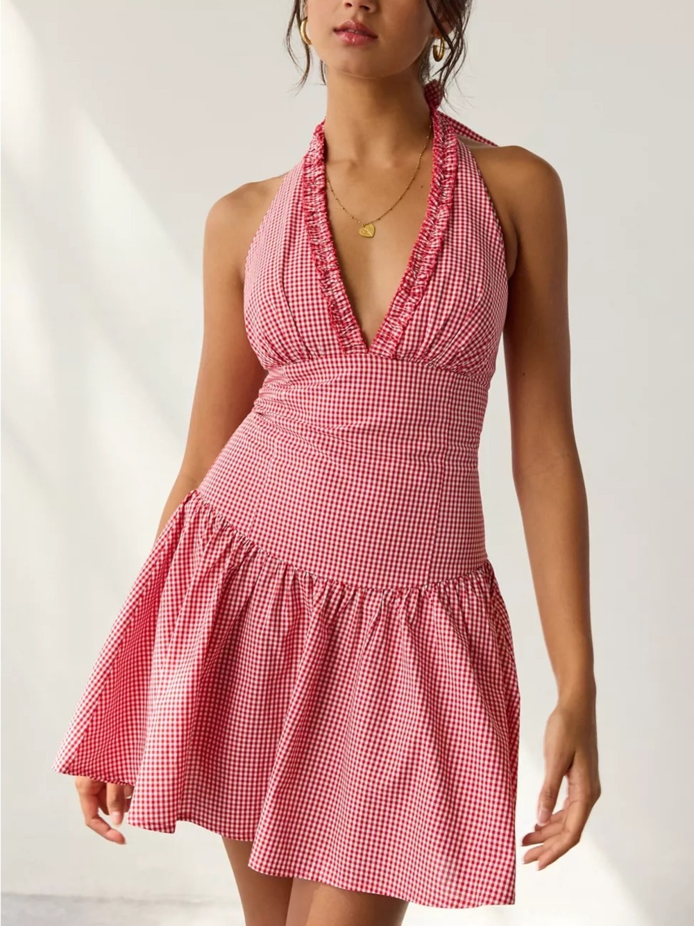Frankie’s Bikinis Halter Neck Red Gingham Dress